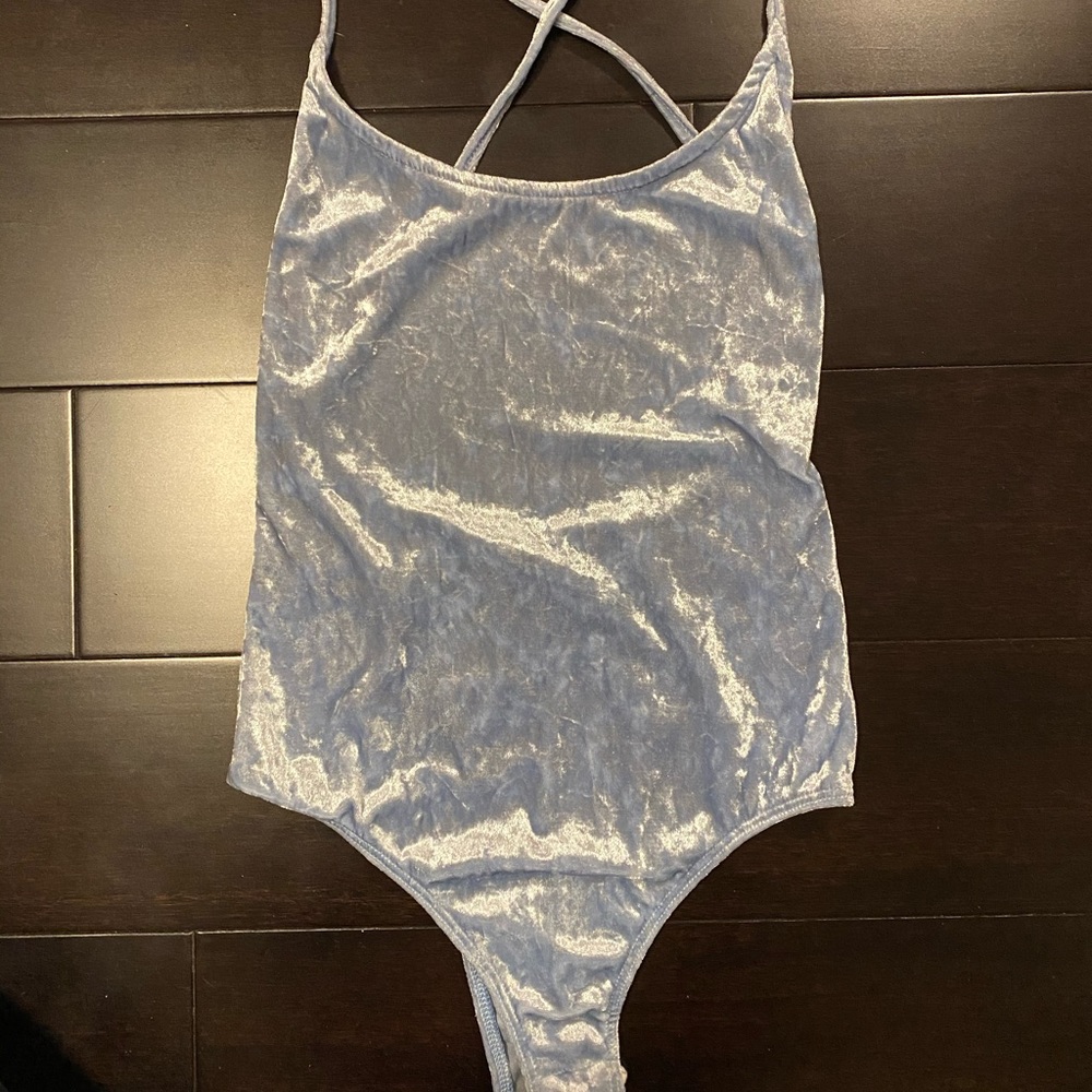 BABY BLUE  VELVET BODY SUIT